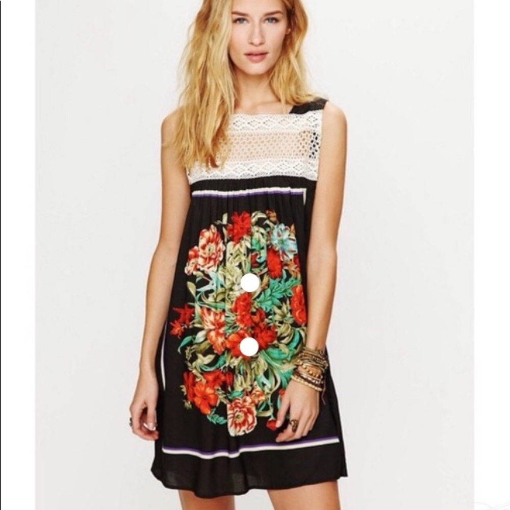 Free People Floral Printed Crochet Detail Dress